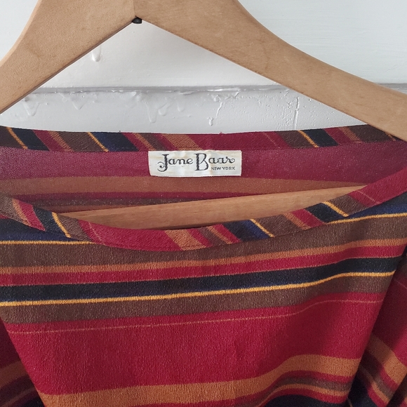 Vintage boho 70s burgundy striped day dress with waist tie belt - Picture 2 of 7